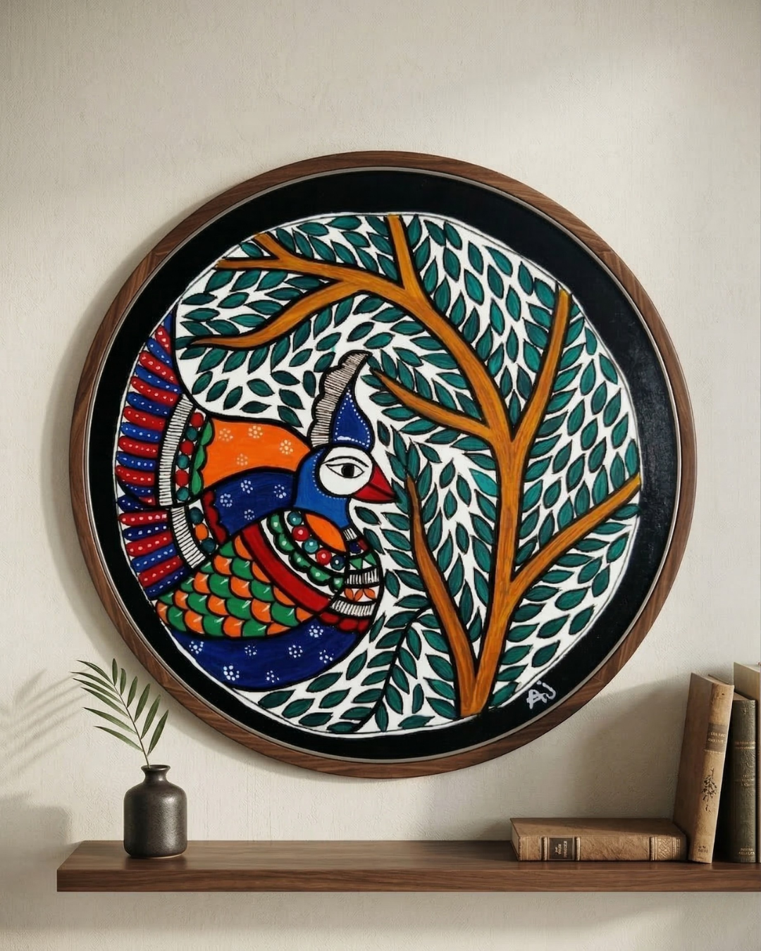 Peacock and Tree Madhubani Wall Art | 12 Inch MDF Board