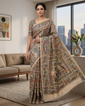 Handmade Madhubani Painting Saree with Blouse | All Over Ethnic Saree for Women