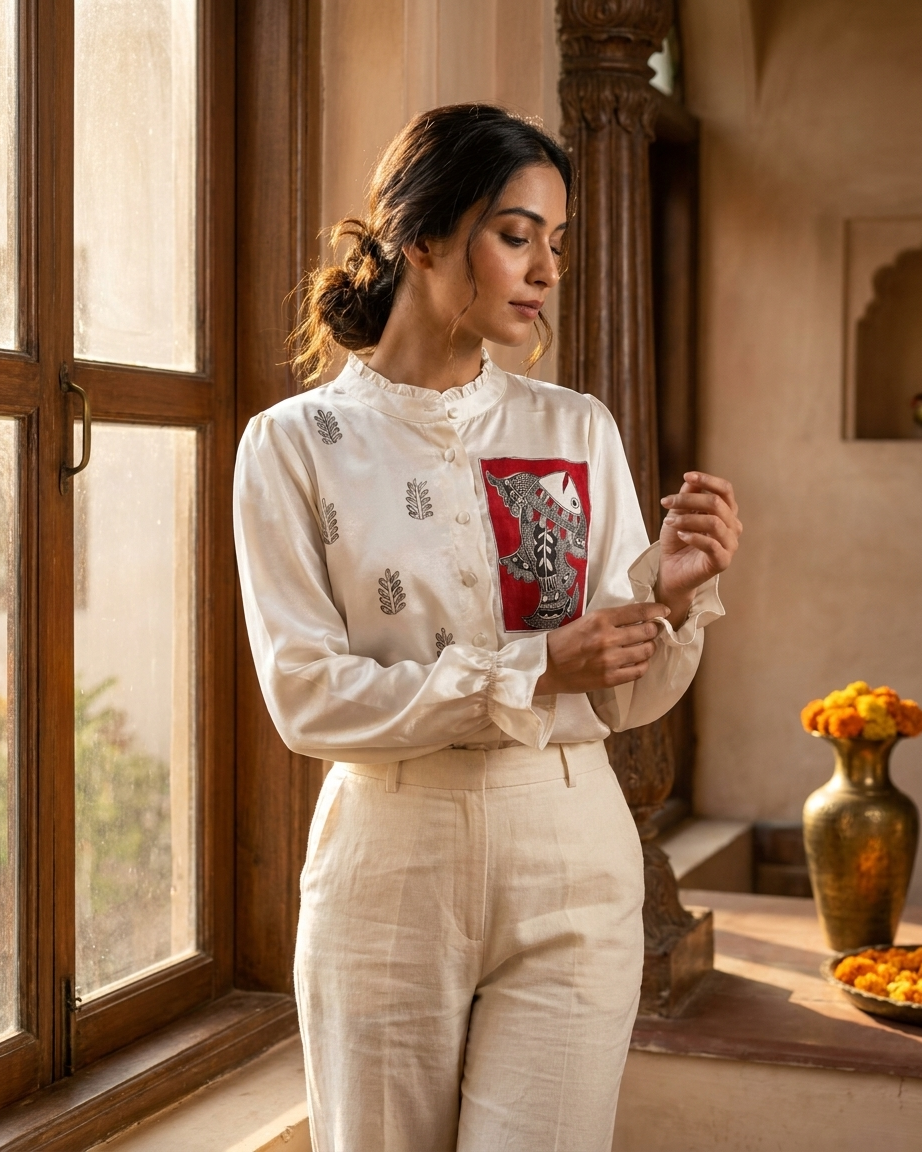 Women Madhubani Painting Shirt  – Handcrafted Ethnic Designer Wear