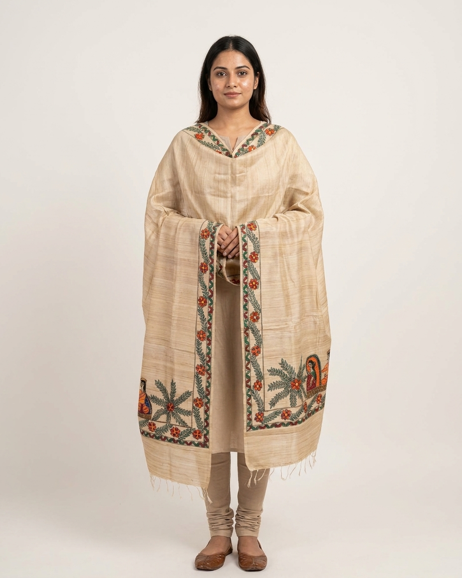 Handmade Madhubani Painting Dupatta Ethnic Wear | Traditional Designer Dupatta for Women