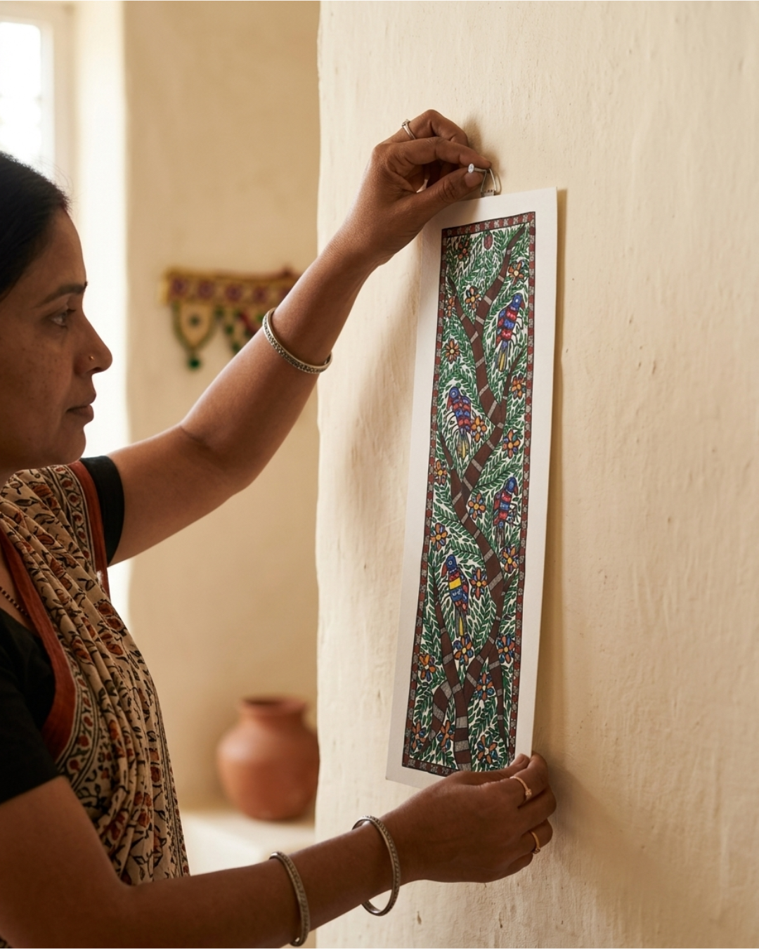 Tree of Life Madhubani Painting with Birds | Handmade Wall Art