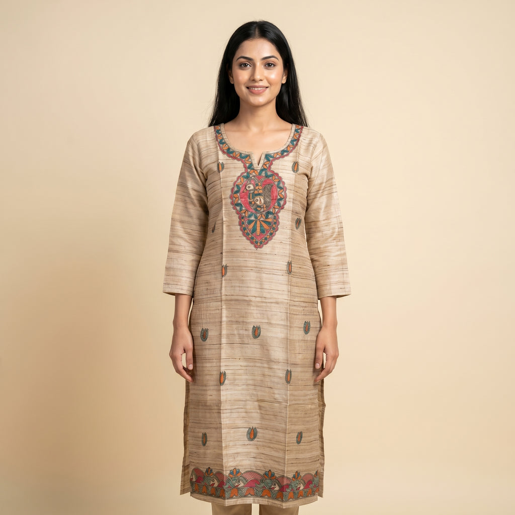 Hand-Painted Madhubani Readymade Kurti | Handmade Ethnic Wear for Women