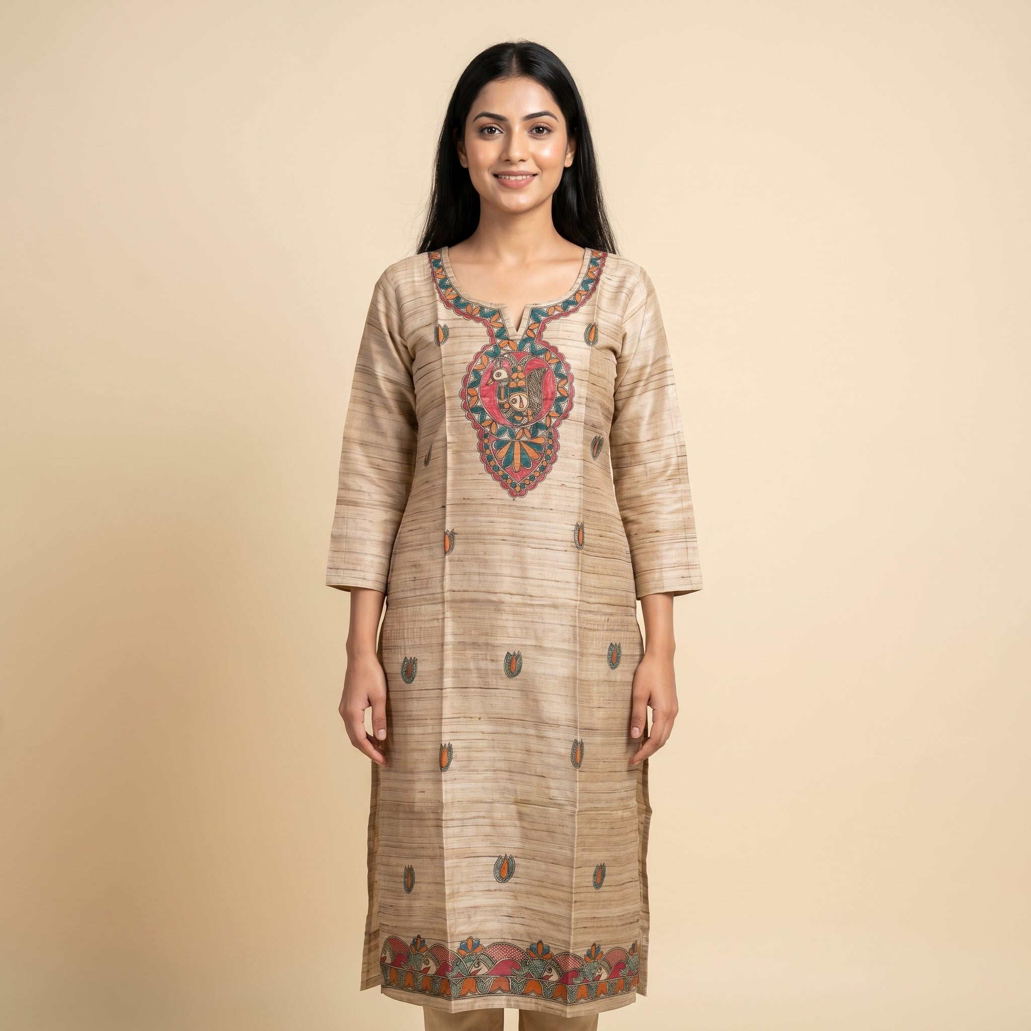 Hand-Painted Madhubani Readymade Kurti | Handmade Ethnic Wear for Women