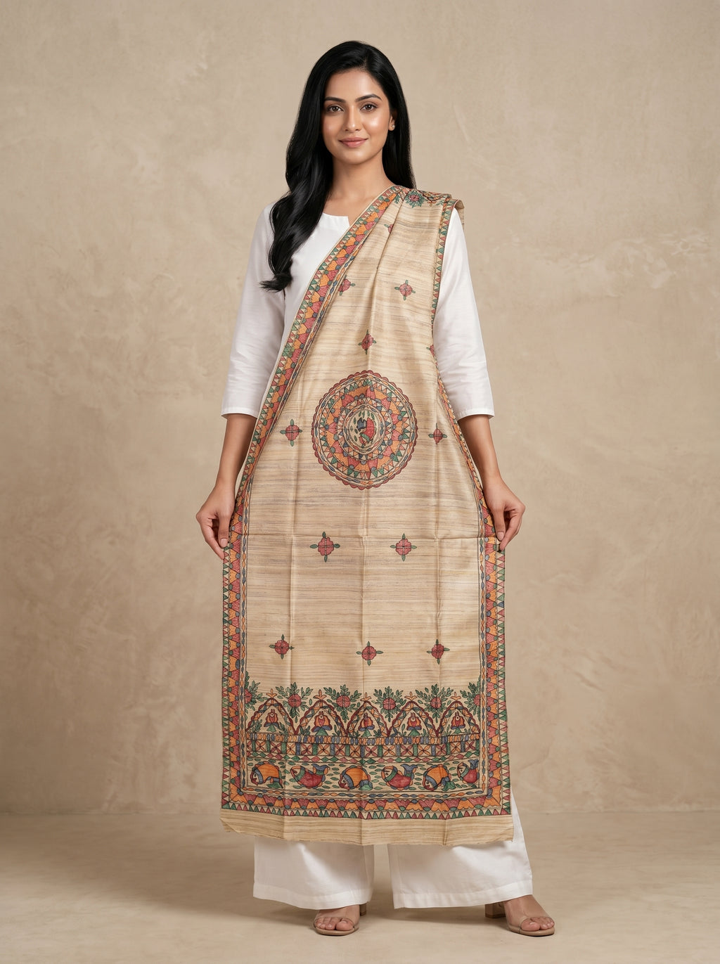 Handmade Madhubani Painting Dupatta | Hand-Painted Ethnic Dupatta