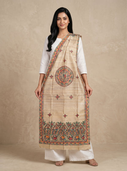 Handmade Madhubani Painting Dupatta for Women
