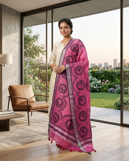 Handmade Madhubani Painting Dupatta for Women