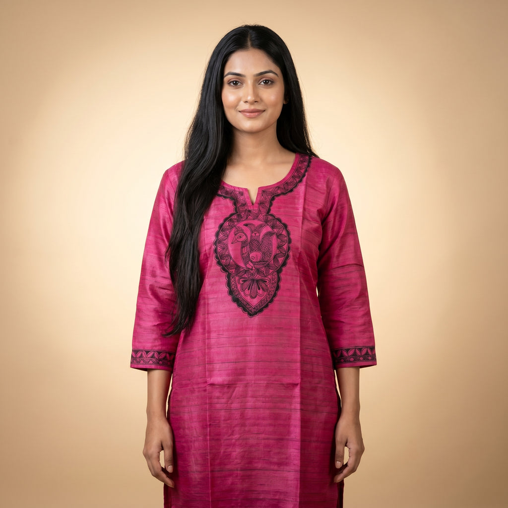 Hand-Painted Madhubani Readymade Kurti  | Handmade Ethnic Wear for Women