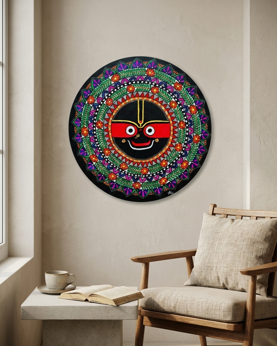 Jagannath Ji Madhubani Painting Wall Art – Handmade MDF Board Spiritual Home Decor