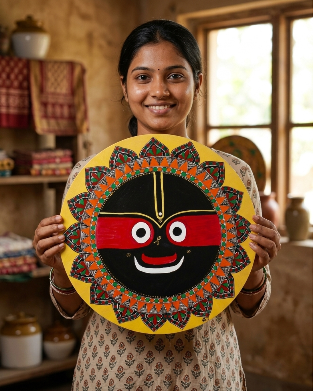 Jagannath Ji Madhubani Painting – 16 Inch MDF Wall Art