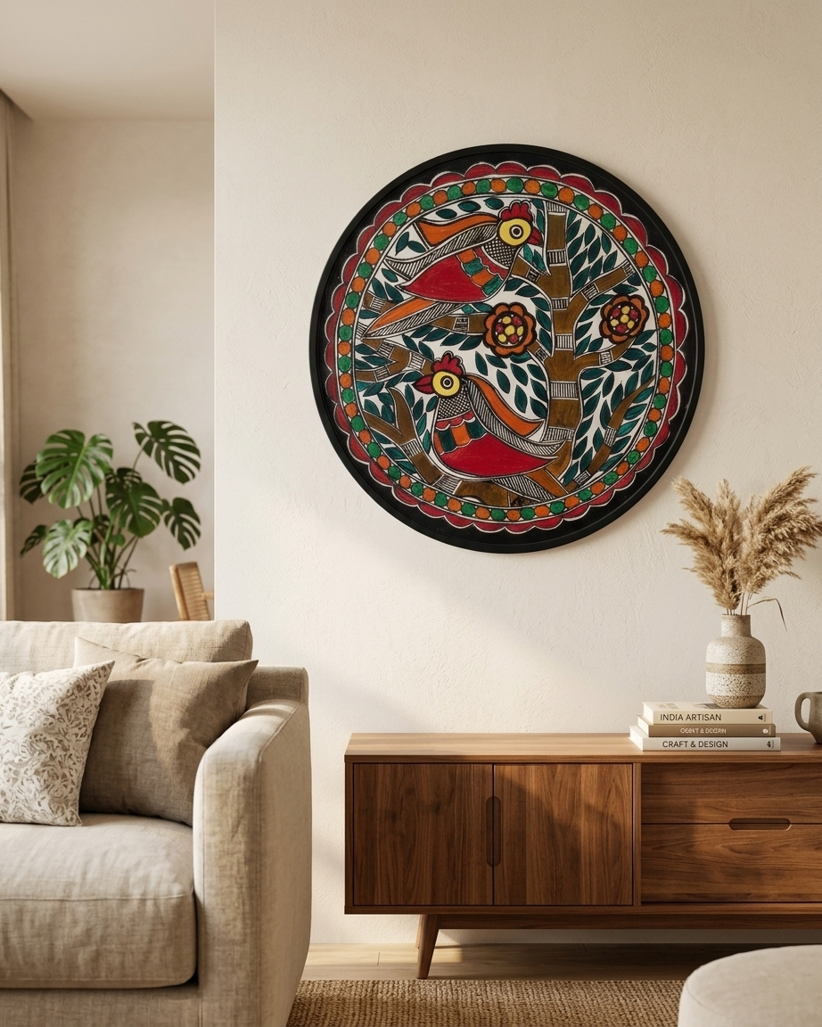Birds Tree of Life Madhubani Painting Wall Art – Handcrafted Home Decor