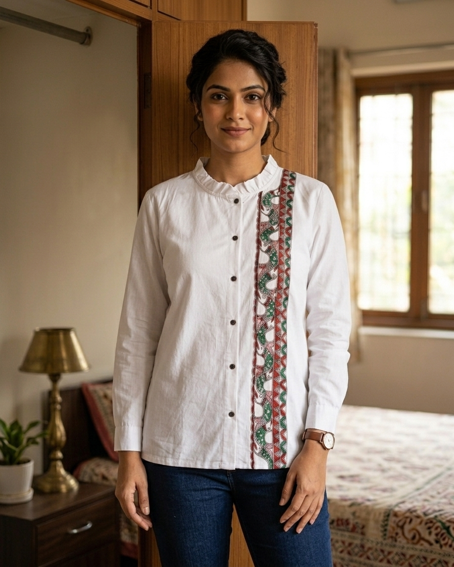 Women Madhubani Painting Shirt (Size XL) – Handcrafted Ethnic Wear
