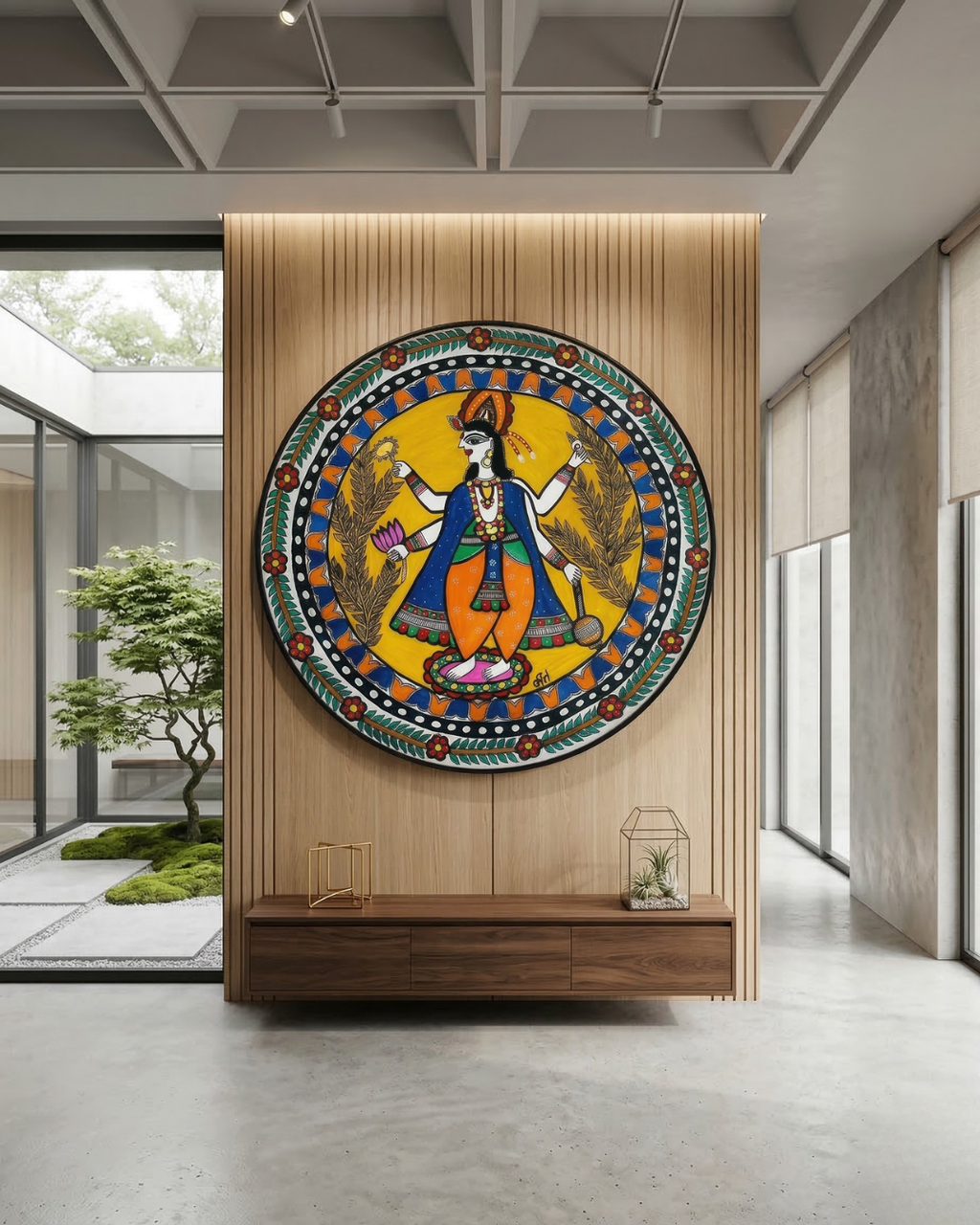 Vishnu ji Madhubani Wall Art | 14 Inch MDF Board