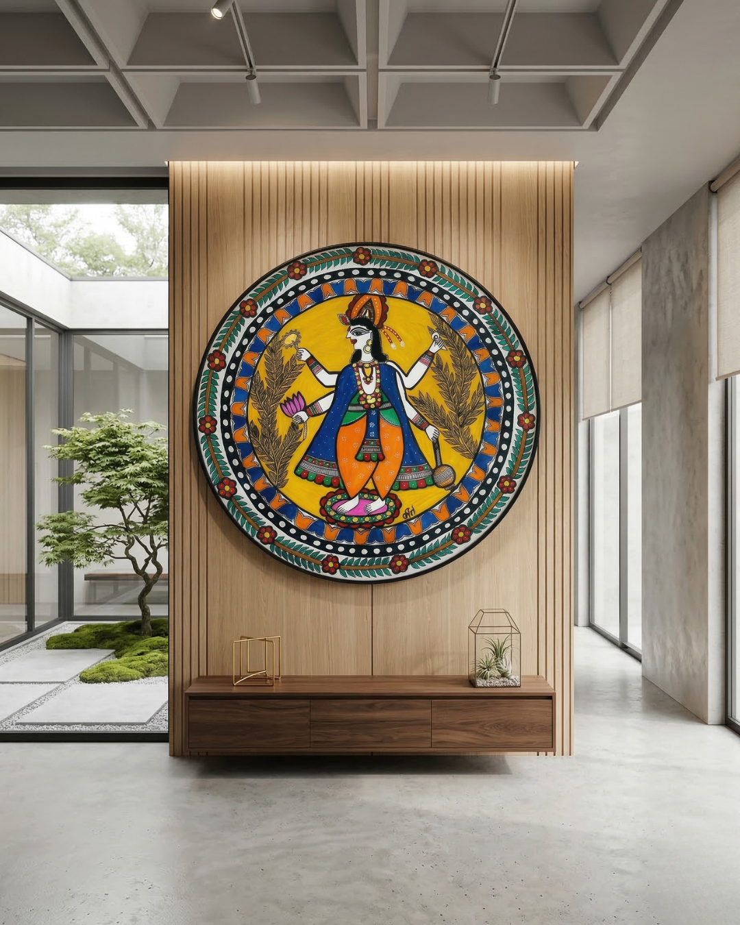 Vishnu ji Madhubani Wall Art | 14 Inch MDF Board