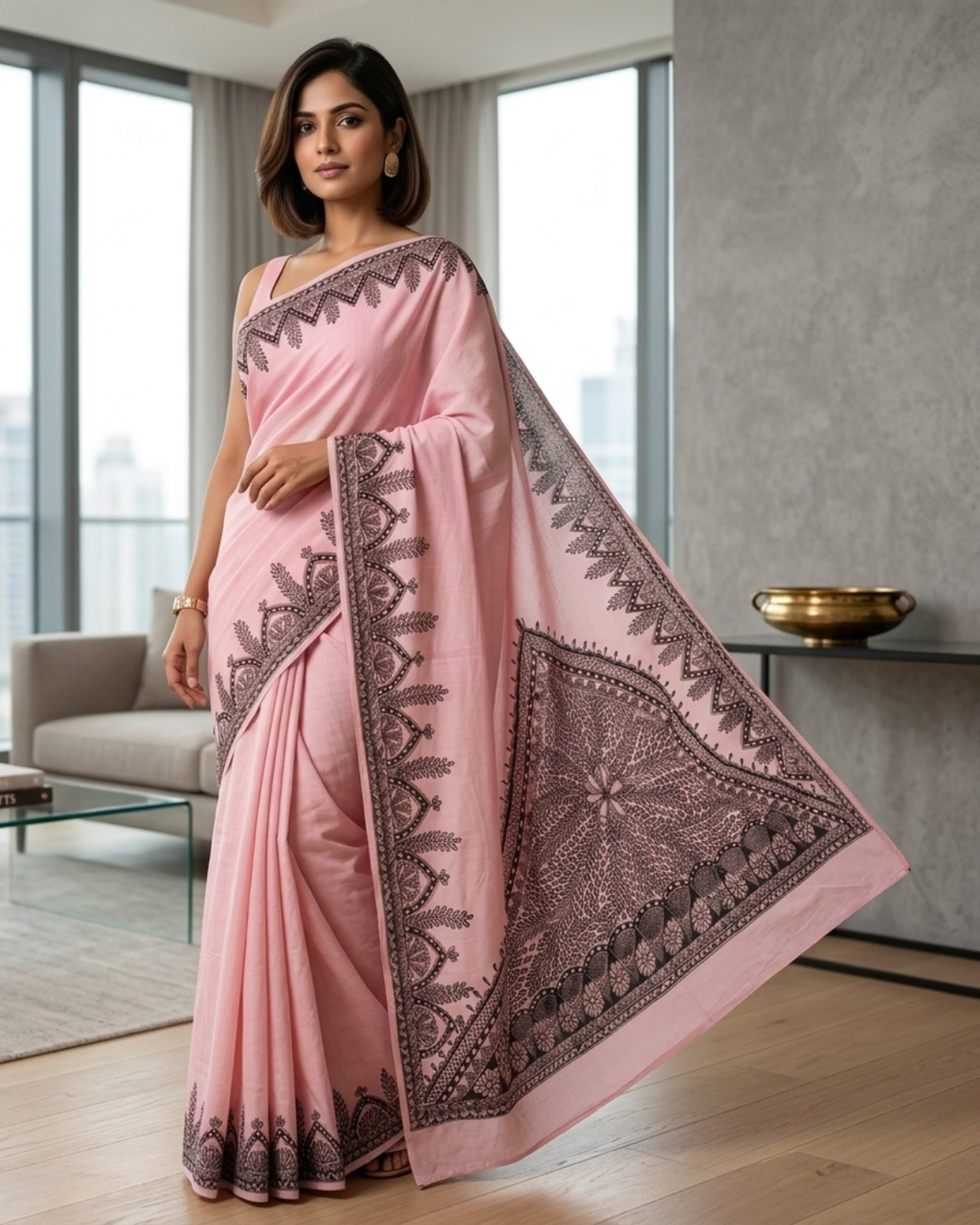 Handmade Madhubani Painting Saree with Blouse for Women