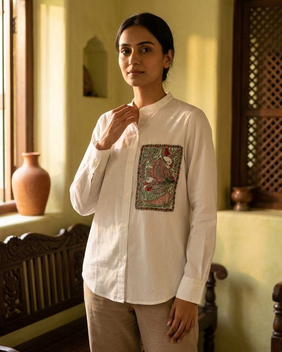 Women Madhubani Painting Shirt (Size M) – Handcrafted Ethnic Wear