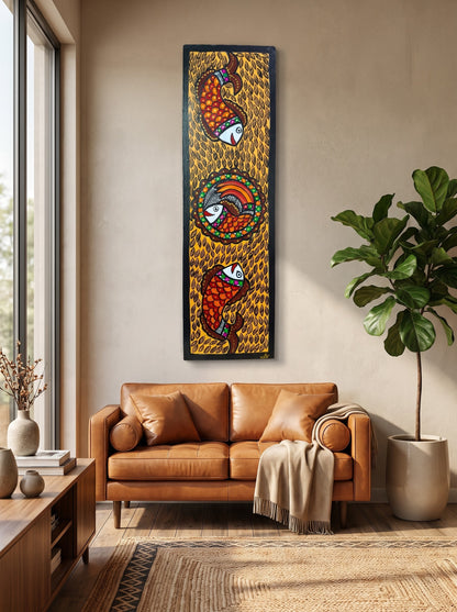 Fish Handpainted Madhubani Wall Art for Home Decor