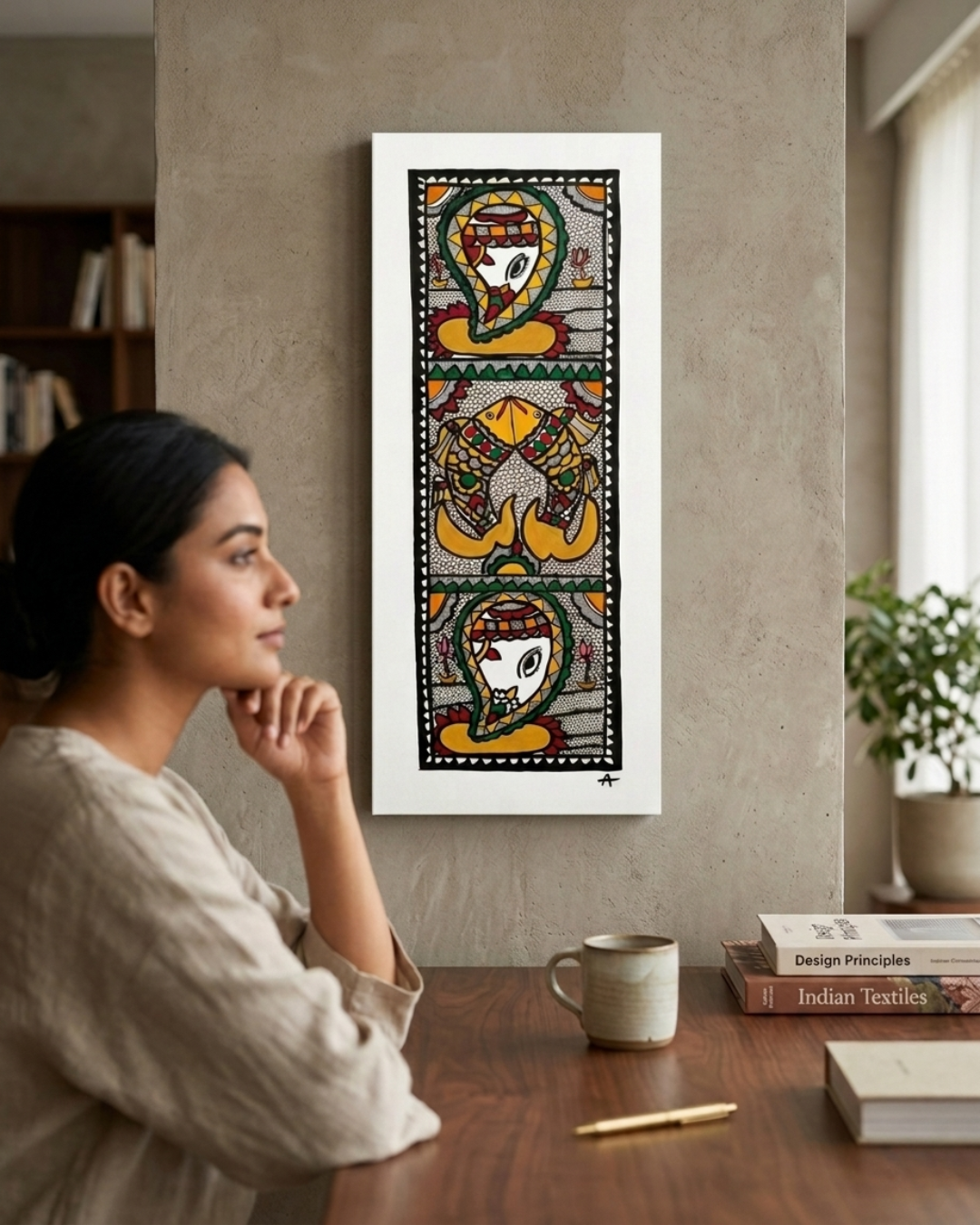 Fish & Ganesha Madhubani Painting – Handmade Paper Wall Art