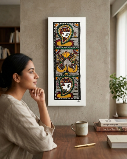Fish and Ganesha Madhubani Wall Art Painting
