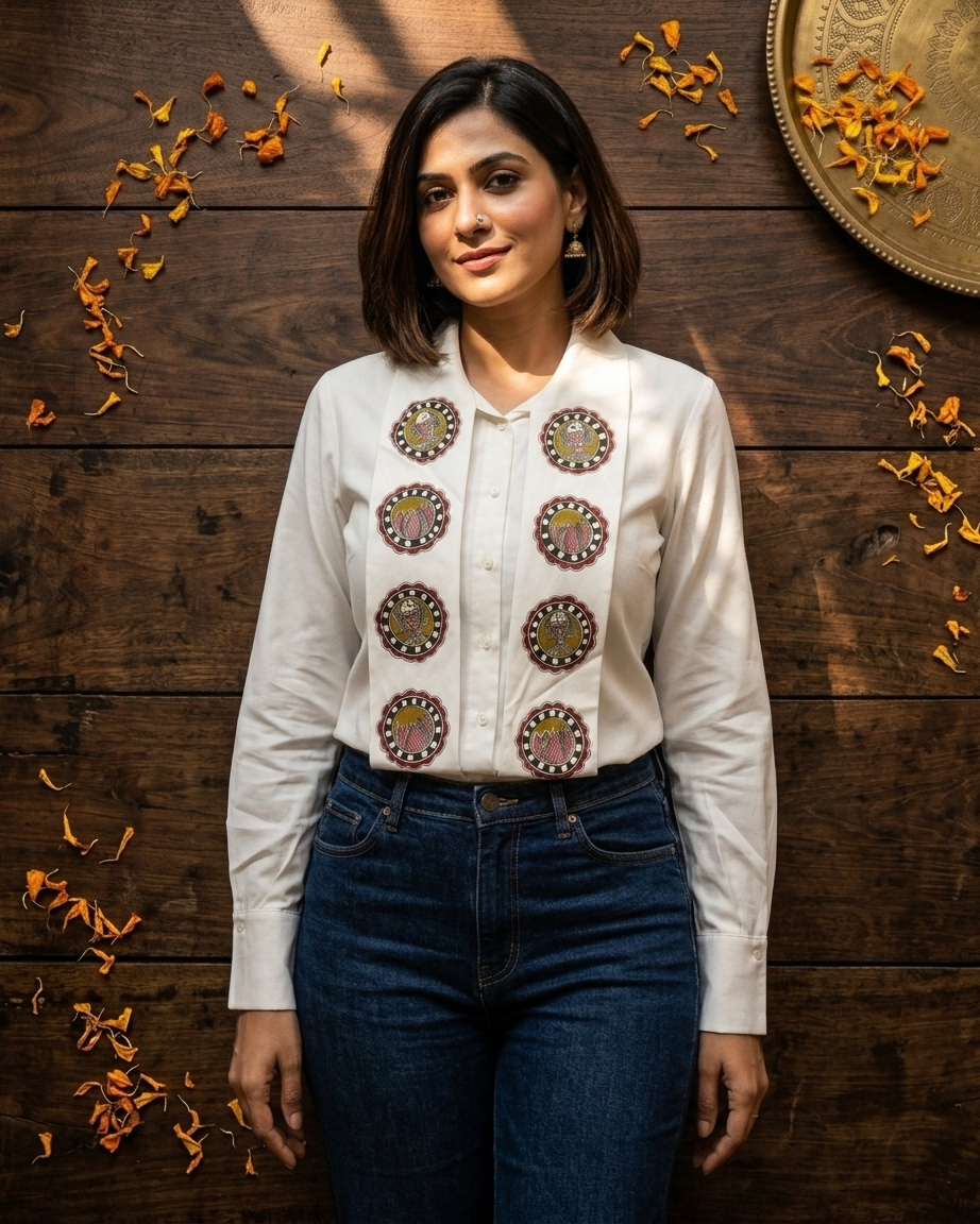 Handmade Madhubani Painting Women Shirt – Elegant Ethnic Wear