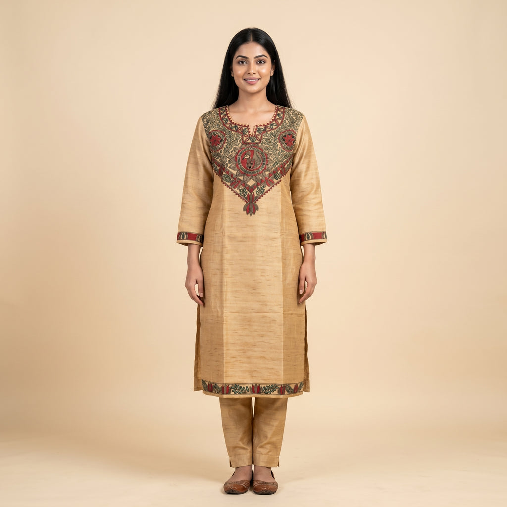 Hand-Painted Madhubani Kurti & Palazzo Set | Handmade Ethnic Wear for Women