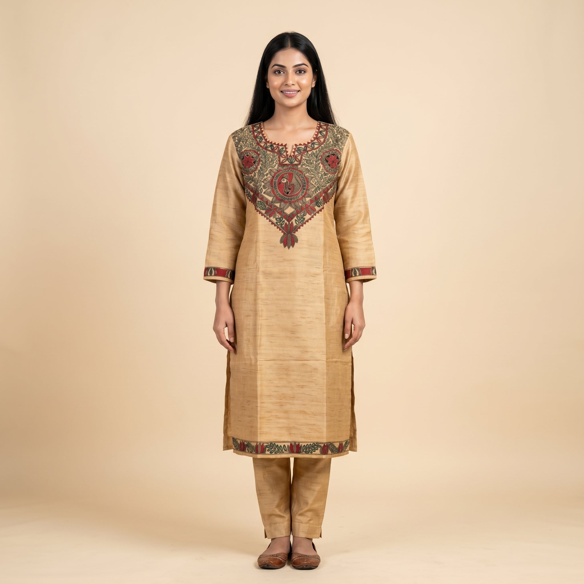 Hand-Painted Madhubani Kurti & Palazzo Set | Handmade Ethnic Wear for Women