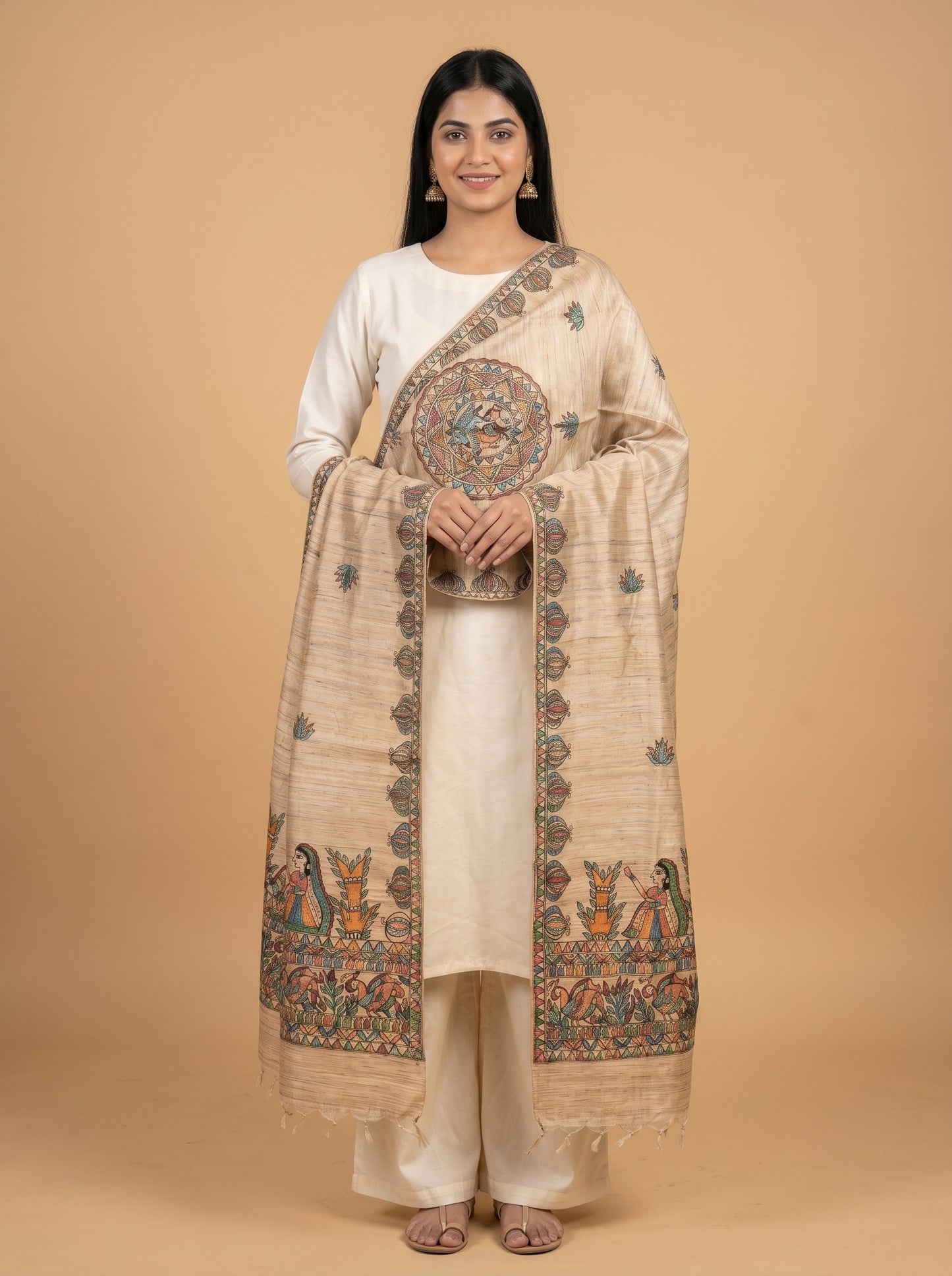 Handmade Madhubani Painting Dupatta for Women