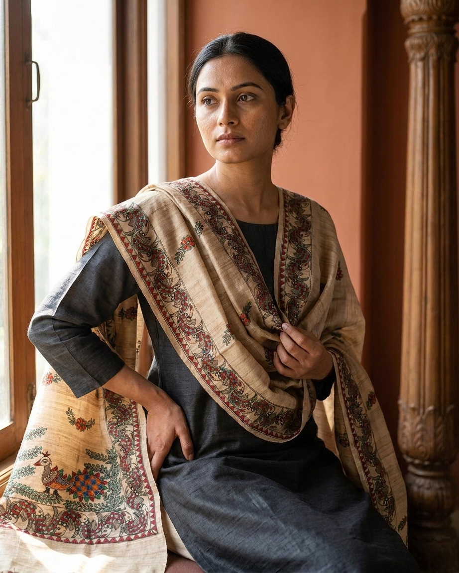 Handmade Madhubani Painting Dupatta for Women | Ethnic Hand-Painted
