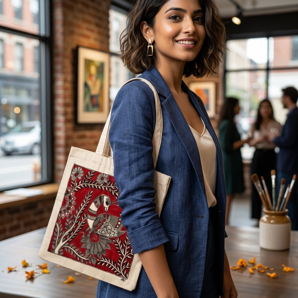 Madhubani Painting Tote Bag – Handmade  Ethnic Art Carry Bag for Daily Use