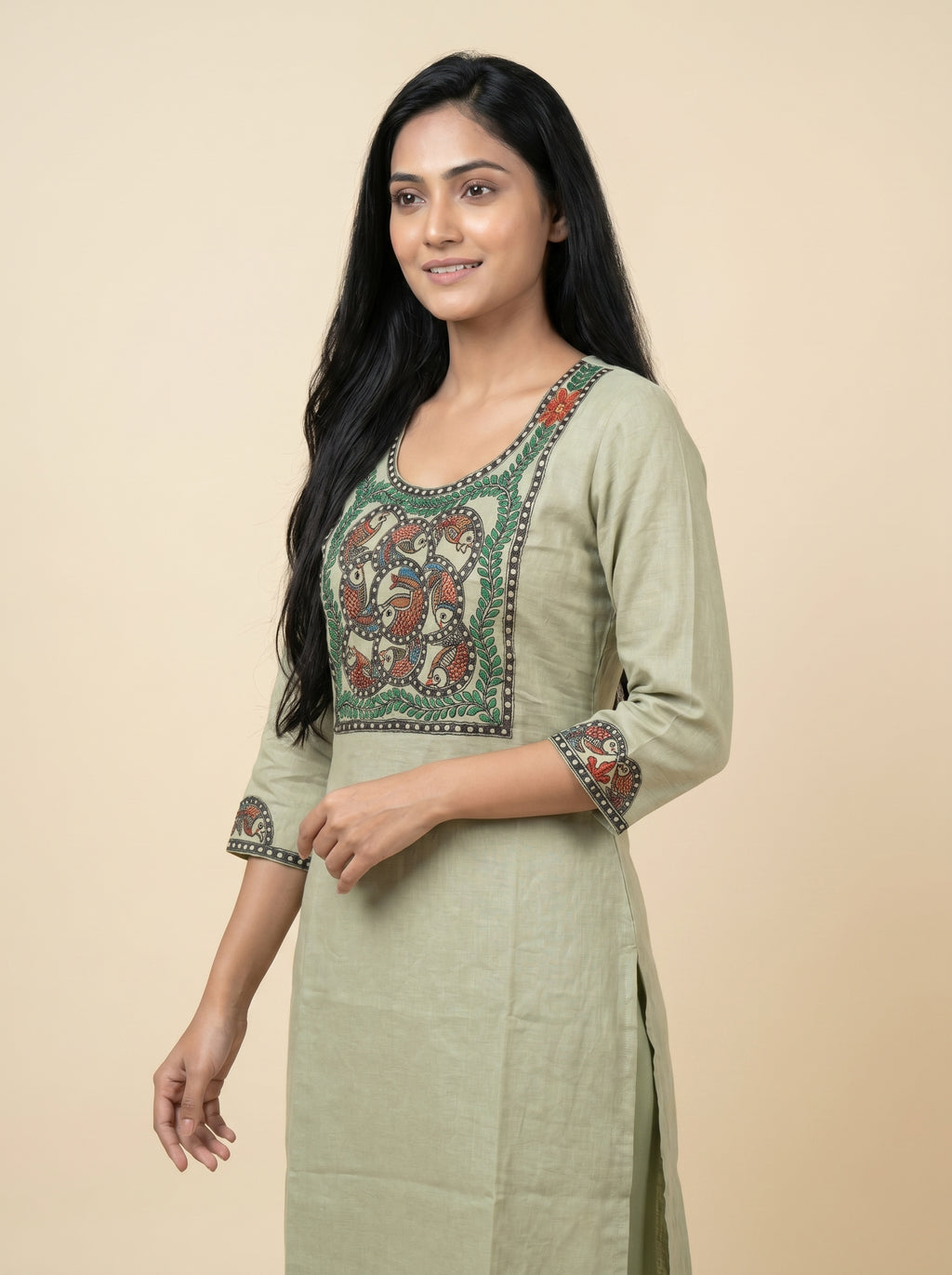 Hand-Painted Madhubani Unstitched Kurti |Traditional  Ethnic Wear