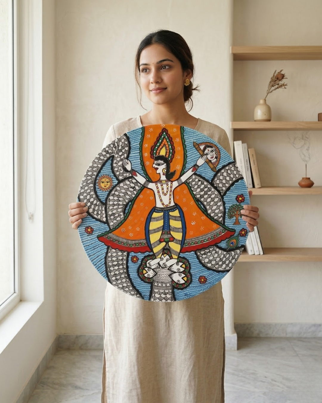 kaliya naag Madhubani Wall Art | 14 Inch MDF Board