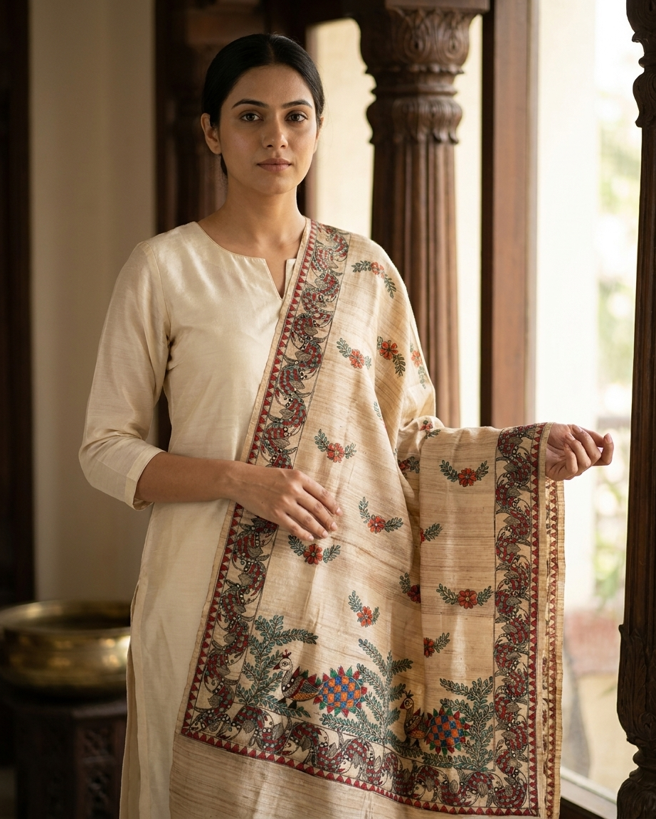 Handmade Madhubani Painting Dupatta for Women | Ethnic Hand-Painted