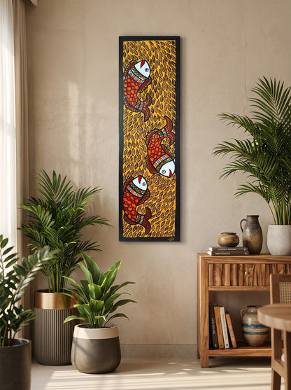 Fish Handpainted Madhubani Wall Art for Home Decor