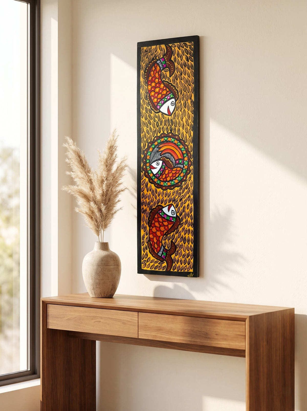 Fish Handpainted Madhubani Wall Art for Home Decor