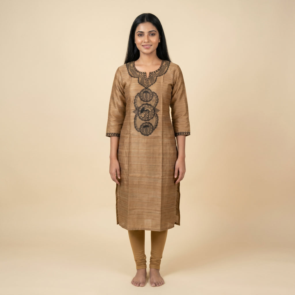 Hand-Painted Madhubani Readymade Kurti  | Traditional Ethnic Wear for Women