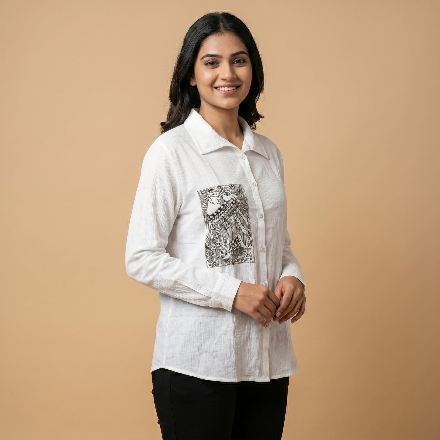 Hand-Painted Madhubani Women's Shirt Traditional Design
