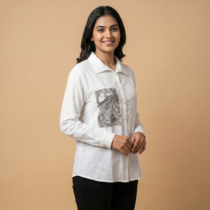 Hand-Painted Madhubani Women's Shirt Traditional Design