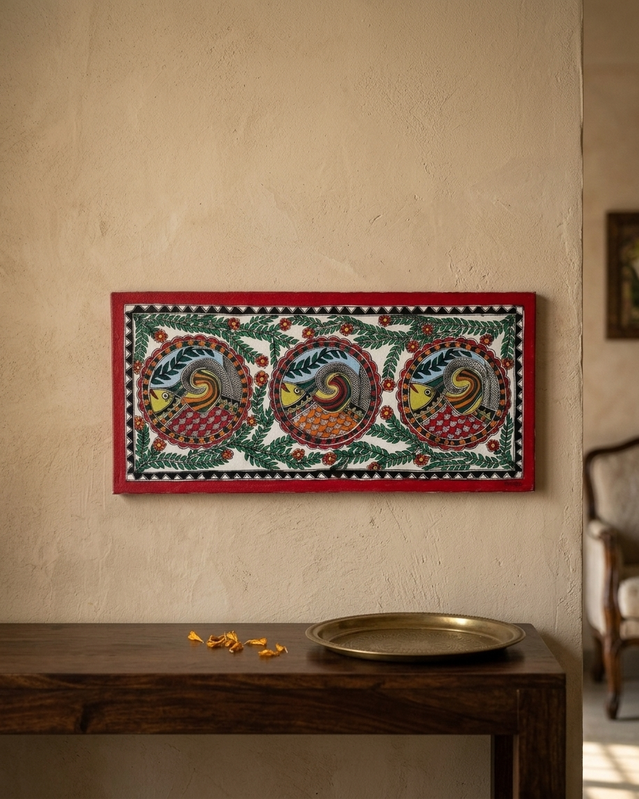 Fish Madhubani Painting with Frame – Handmade Wall Art