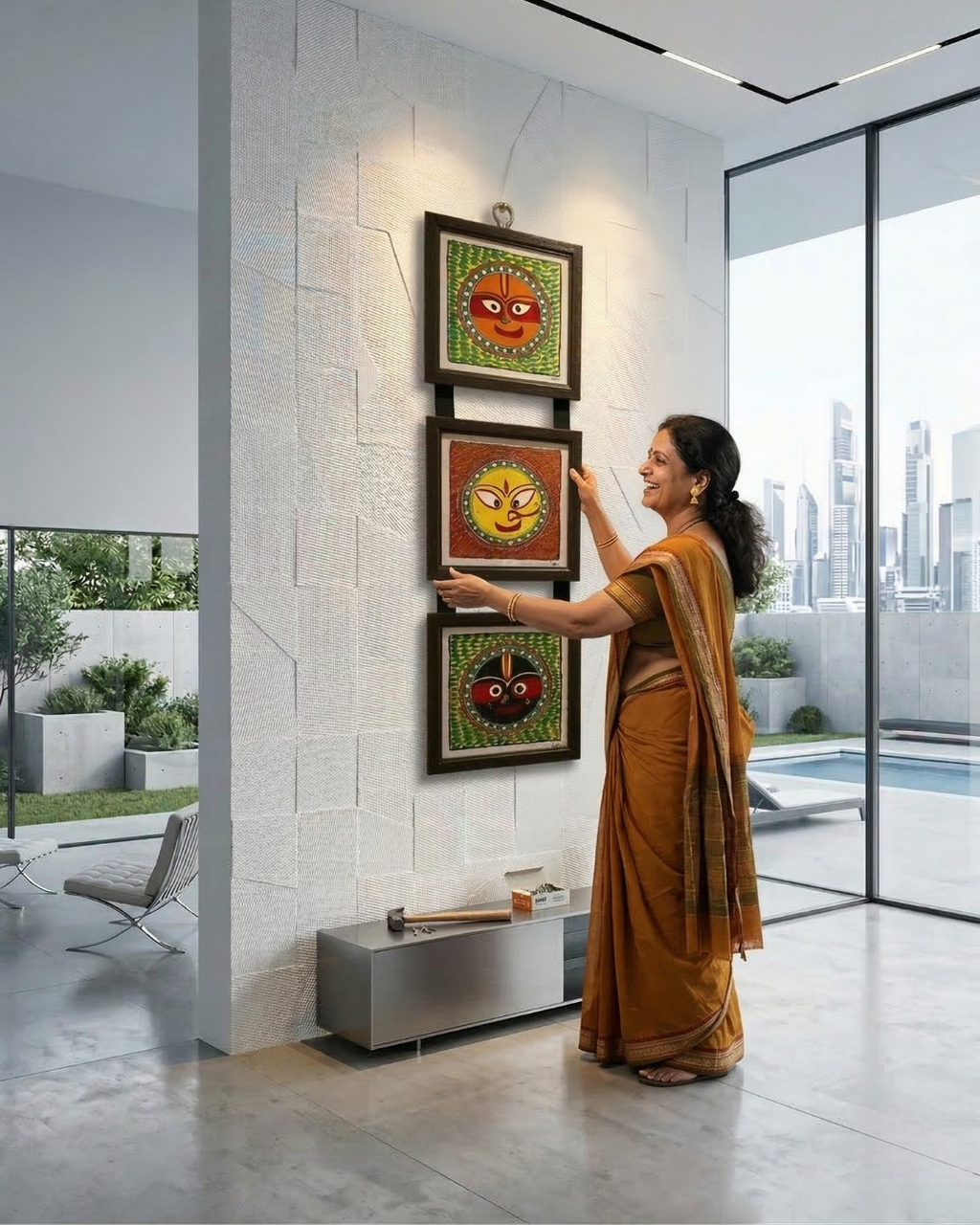 Jagannath Madhubani Triple Frame Wall Hanging – Handmade Wall Decor