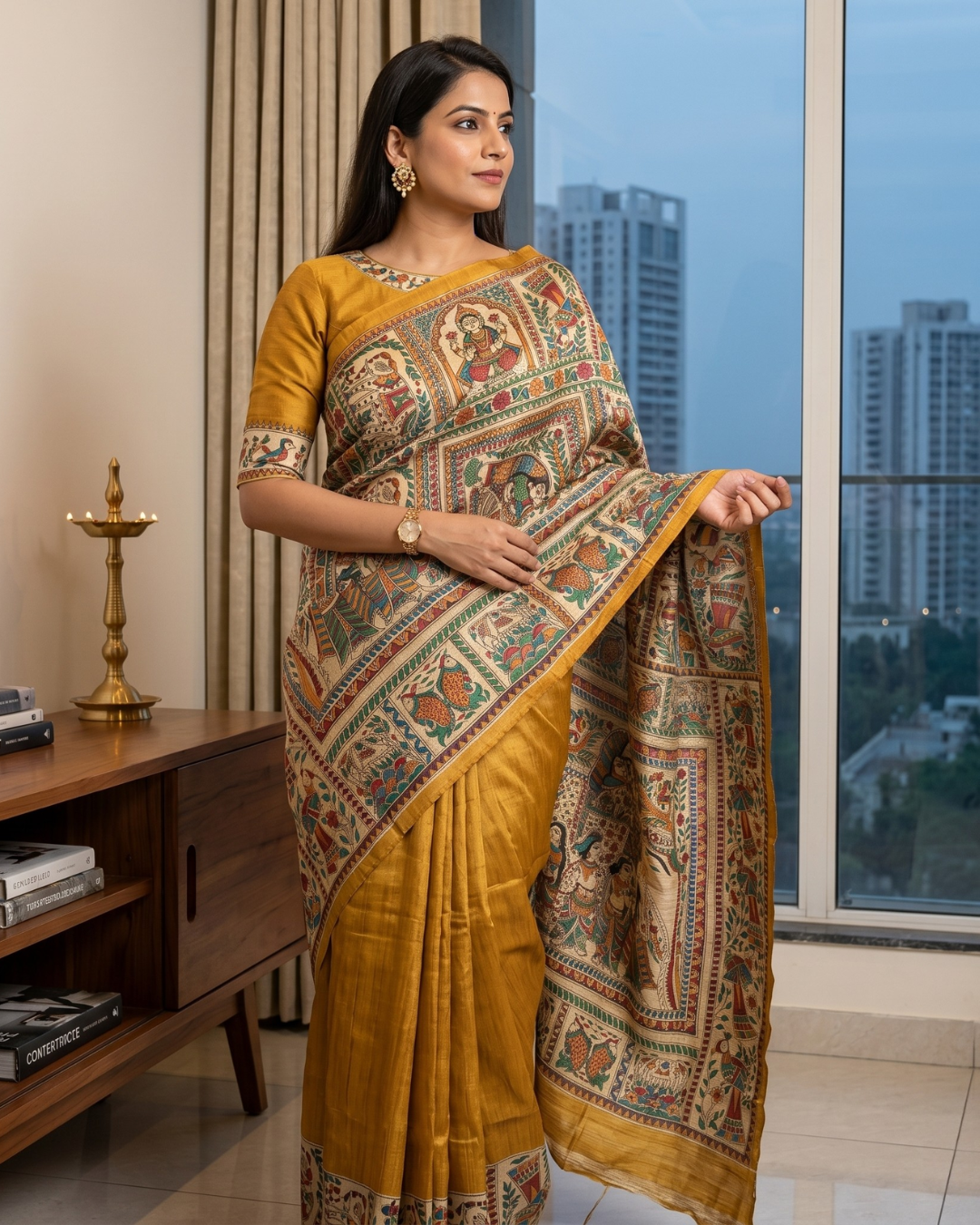 Handmade Madhubani Painting Saree with Blouse | Hand-Painted Ethnic Saree for Women