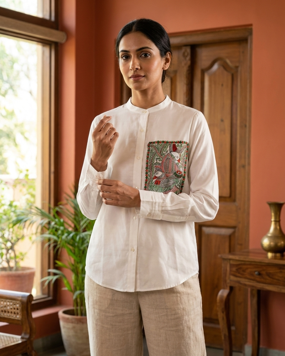 Women Madhubani Painting Shirt (Size M) – Handcrafted Ethnic Wear
