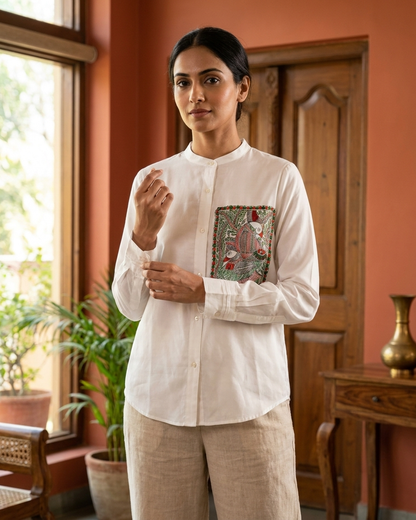 Handcrafted Women's Madhubani Painting Designer Shirt
