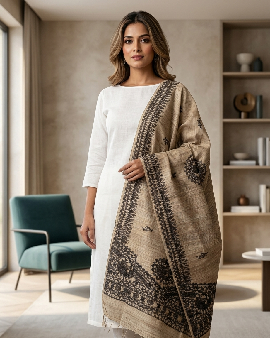 Handmade Madhubani Painting Dupatta for Women