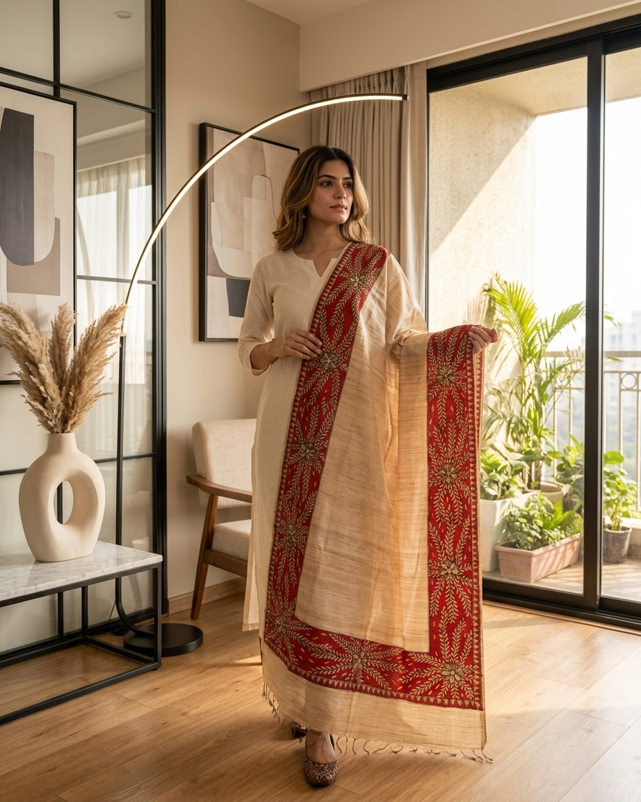 Handmade Madhubani Painting Dupatta – Ethnic Wear Designer Dupatta for Women