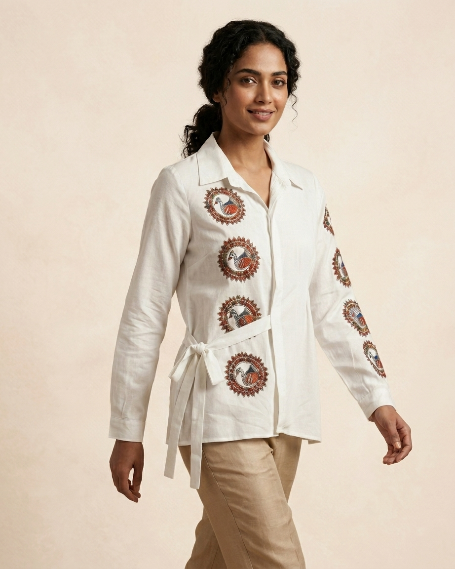 Hand-Painted Madhubani Art Women's Shirt