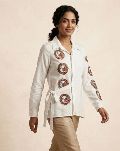 Hand-Painted Madhubani Women's Shirt Artistic Design