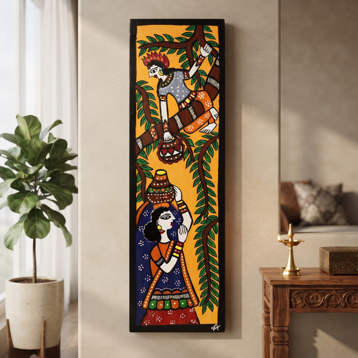 Radha Krishna Handpainted Madhubani Wall Art Decor