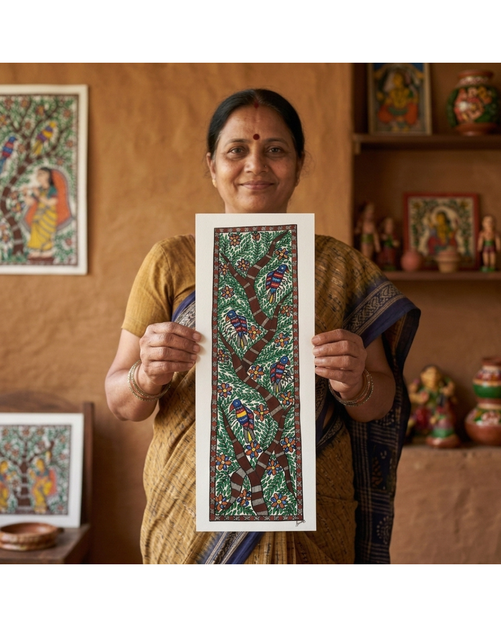 Tree of Life Madhubani Painting with Birds | Handmade Wall Art