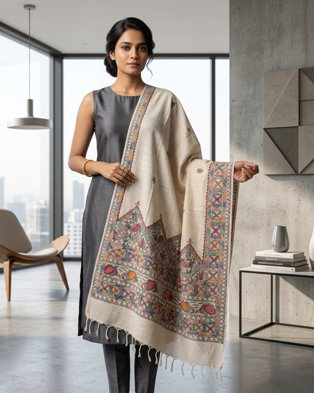Handmade Madhubani Painting Dupatta for Women | Traditional Ethnic