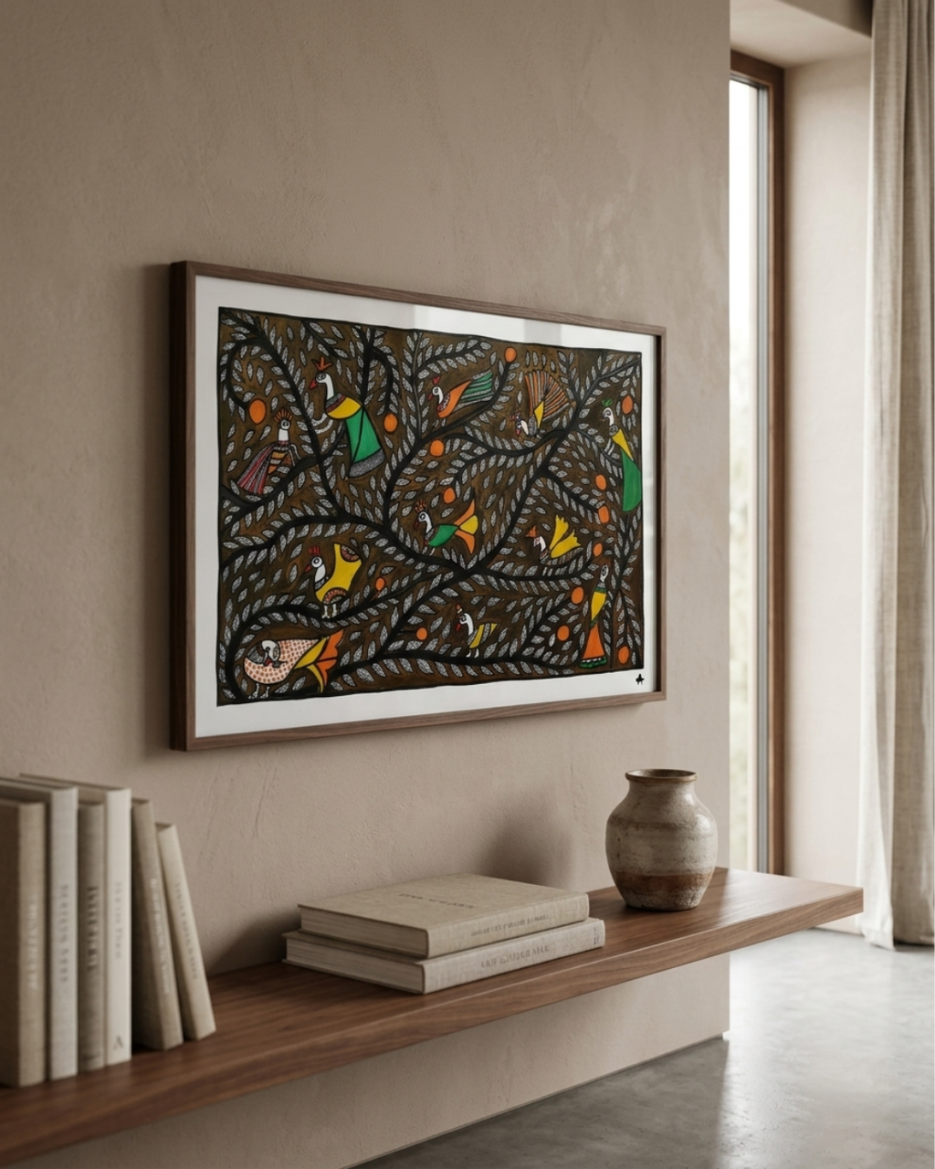 Tree of Life Madhubani Painting on Handmade Paper (15–22 Inch) – Traditional Mithila Folk Art Wall Decor