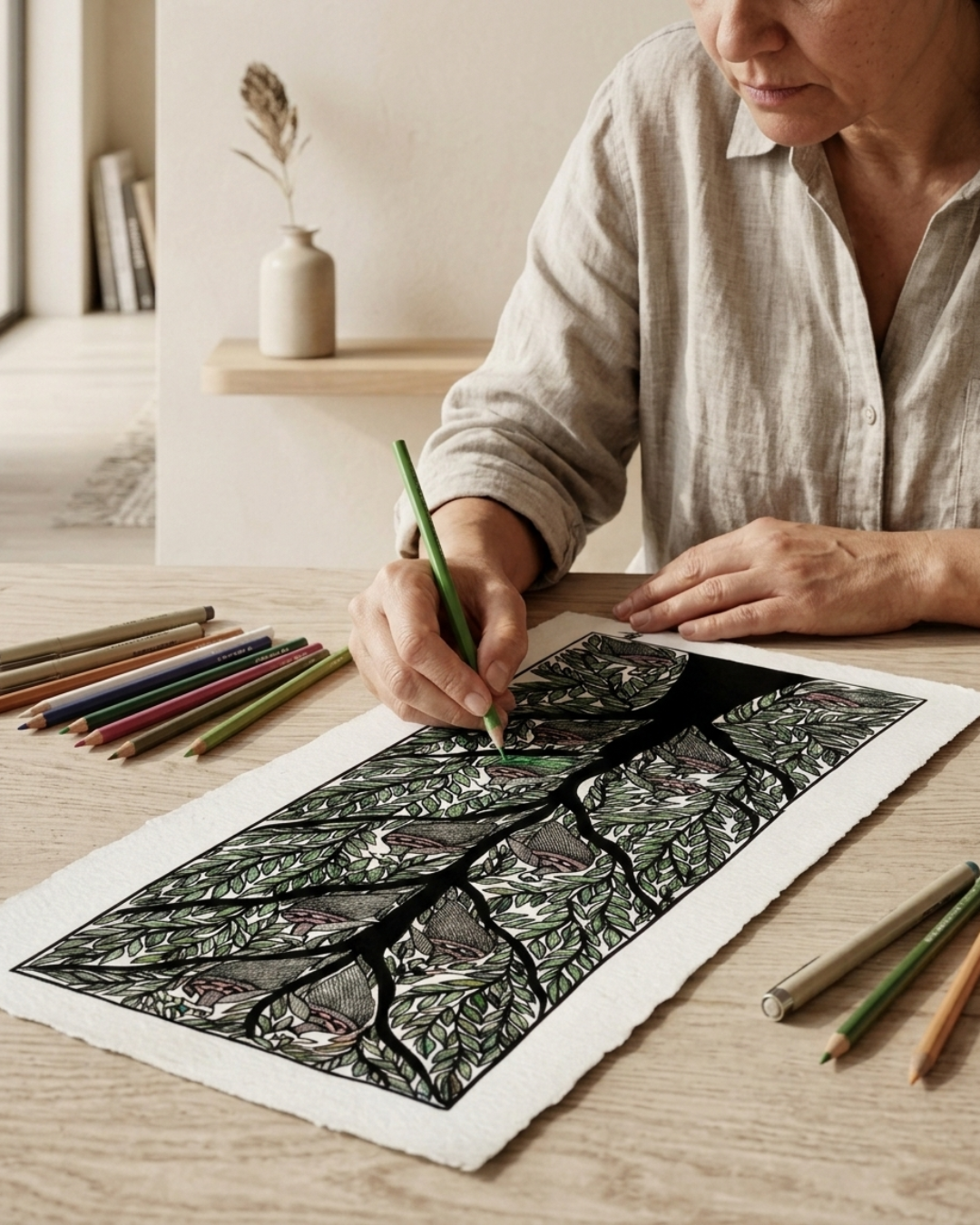 Black & White Tree of Life Madhubani Painting | Handmade Art